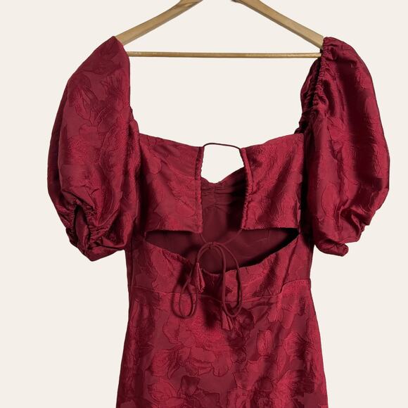 Sachin & Babi New Gabby Maroon Red Floral Jacquard Puff Sleeve Midi Dress Size 8 - Picture 9 of 14